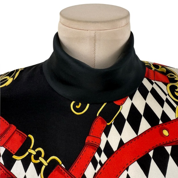 Vintage Escada Baroque Belt Print Mock Neck Silk Charmeuse Blouse Medium/Large - Picture 6 of 11